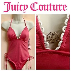 Juicy Couture Charm Pink Halter Maillot Swimsuit